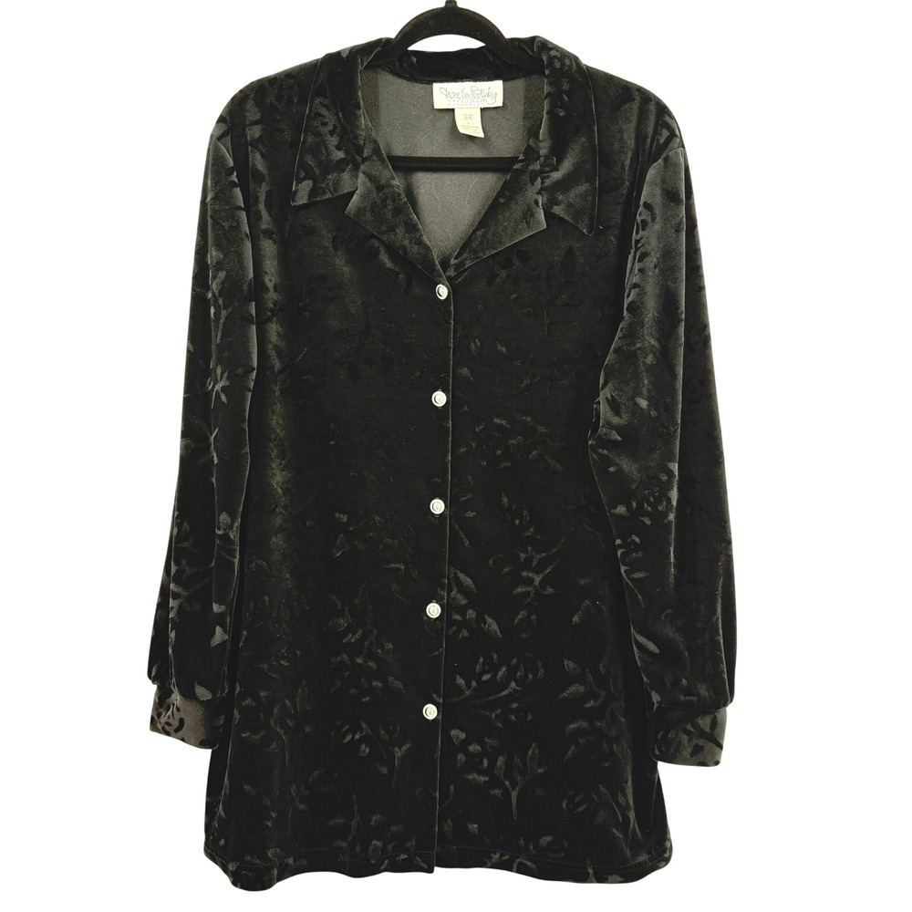 Vtg Diane Von Furstenberg Button Down Shirt Womens sz L Holiday Whimsigoth Black